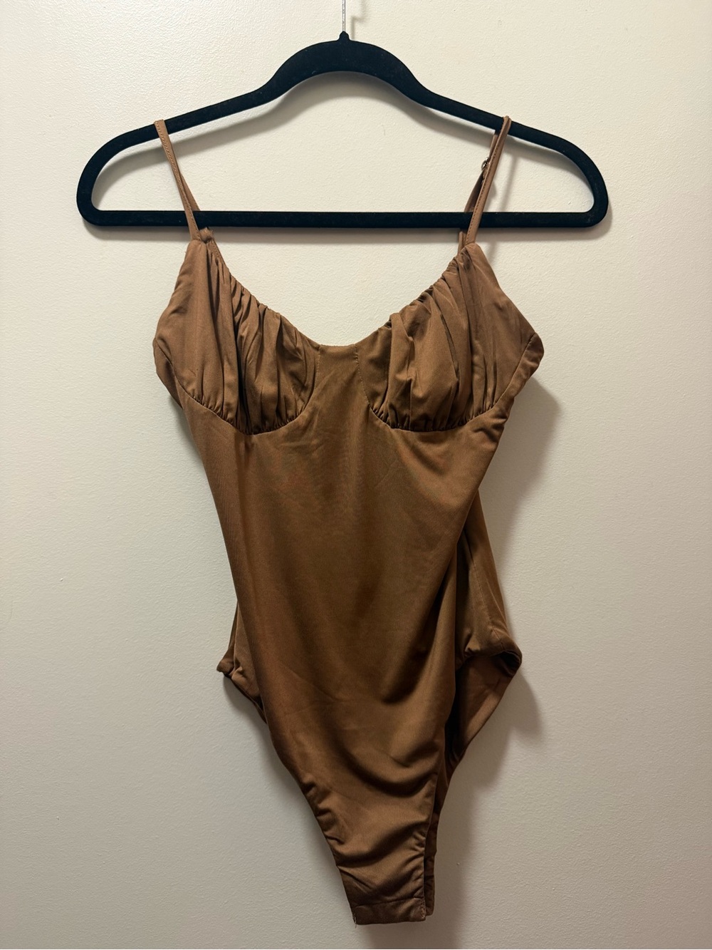 Prince Brown Satin Bodysuit with Adjustable Spaghetti Straps
